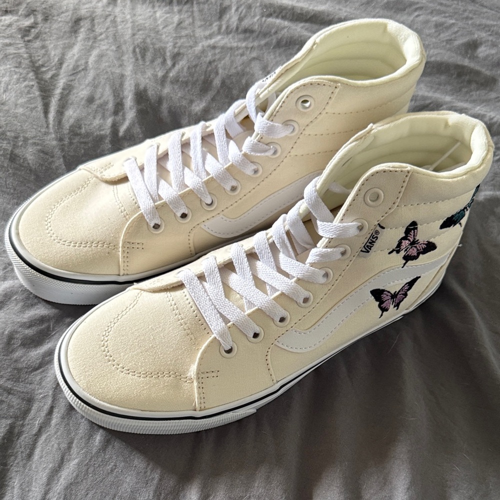Vans Cream High-Tops with Butterfly Accents